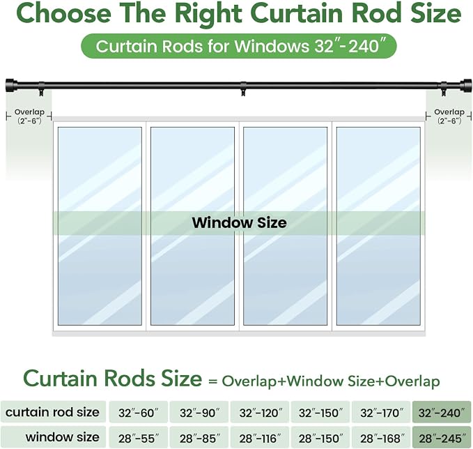 Time Forest Curtain Rods for Windows 32 to 240, 1 Inch Adjustable Black Heavy - Image 7