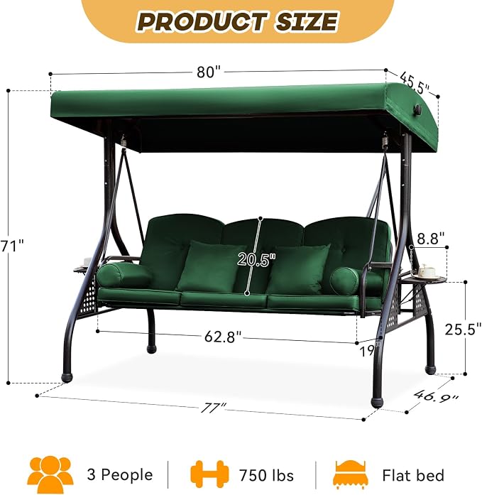 3 in 1 Patio Swing with Adjustable Canopy - Image 2