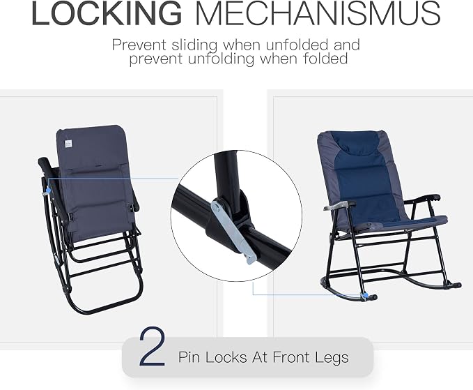 Outsunny Oversized Folding Rocking Camping Chair Set of 2, Padded Outdoor - Image 5