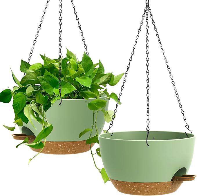 13 Inch 2 Pack Large Self Watering Hanging Planters by UOUZ
