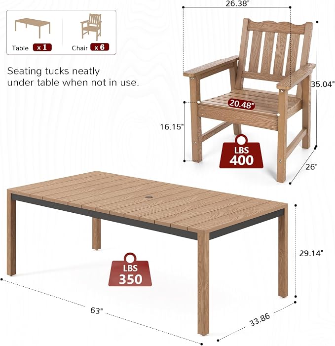 Stoog 63" All-Weather Patio Dining Table, HIPS Waterproof Tabletop - Image 5