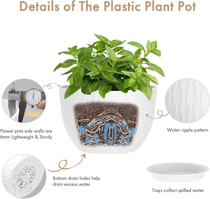 12 Inch Large Plant Pots for Indoor or Outdoor Plants, Wide Water Ripples - Image 3