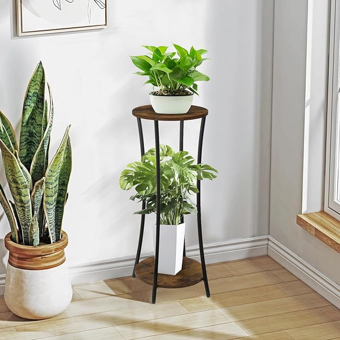YINMIT Plant Stand Indoor, 2 Tier Round Potted Holder Rack, Flower Pot Stand - Image 5