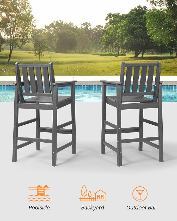 Adirondack Bar Chair Set of 2, HDPE Tall Adirondack Chairs Bar Stools - Image 6