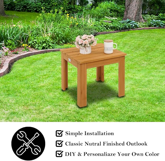 VINGLI Outdoor Wooden Side Table, Square Patio Side Table, Small Outdoor Table - Image 6