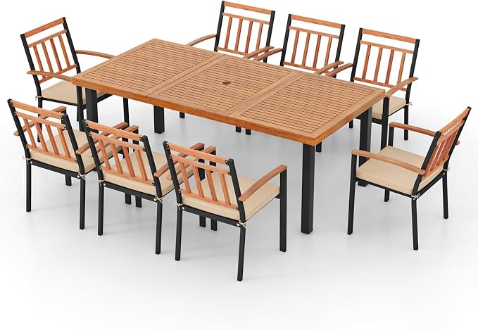 Tangkula 9 Pieces Patio Dining Set, Outdoor Acacia Wood Table and Chairs - Image 7