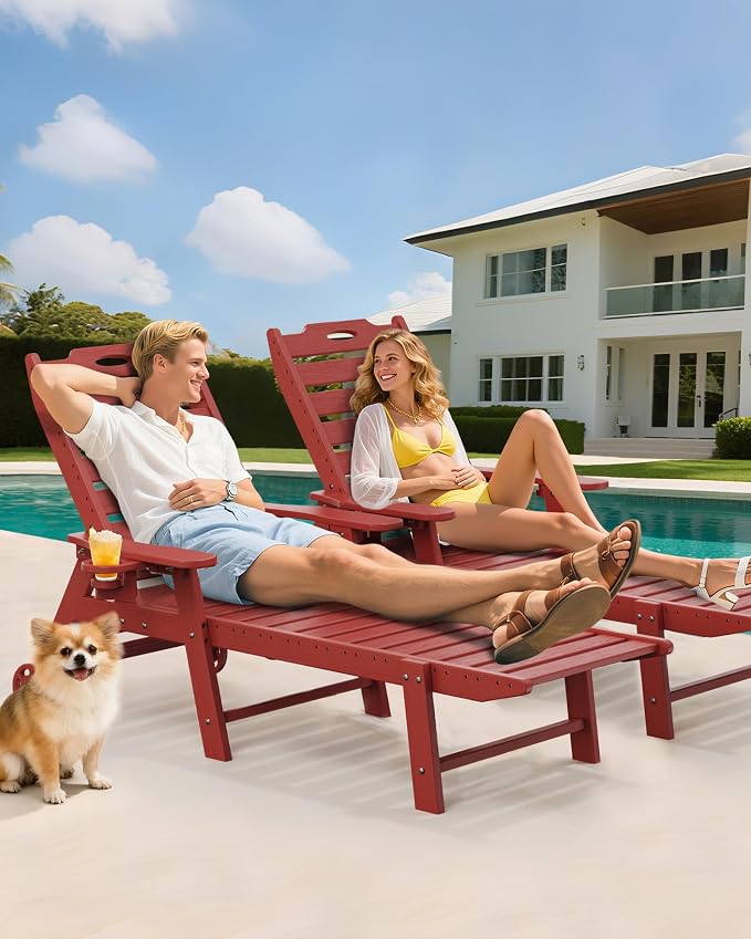 Carauci Lounge Chair Outdoor Set of 2, HDPE Chaise Lounge - Image 8