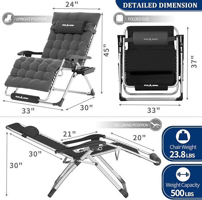 UDPATIO Oversized Zero Gravity Chair Set of 2, 29In XXL Patio Reclining Chair - Image 3