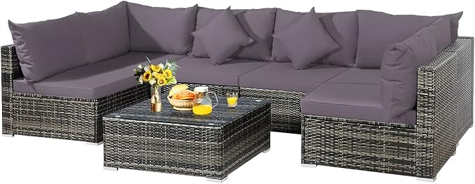 Tangkula 7 Pieces Wicker Patio Furniture Set, All-Weather Outdoor Rattan - Image 9