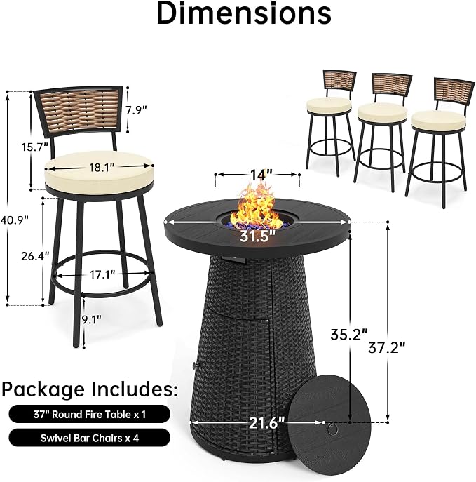 PIZZELLO 5-Piece Patio Swivel Bar Set - Image 8