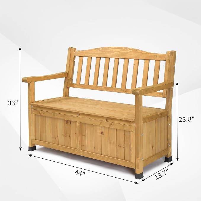 Outvita Outdoor Wood Storage Bench, Wooden Large Deck Box - Image 2