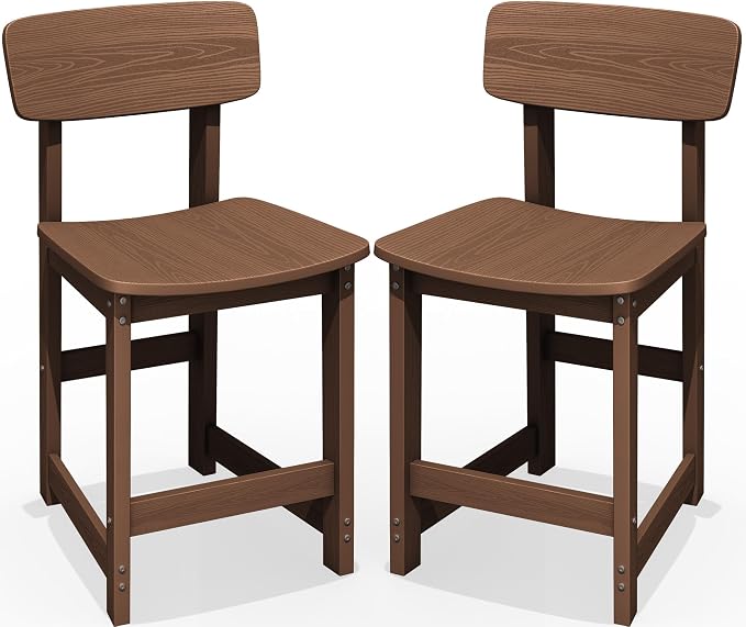 SERWALL Outdoor Bar Stools Set of 2, All Weather HDPE 25" Counter Height Bar by SERWALL