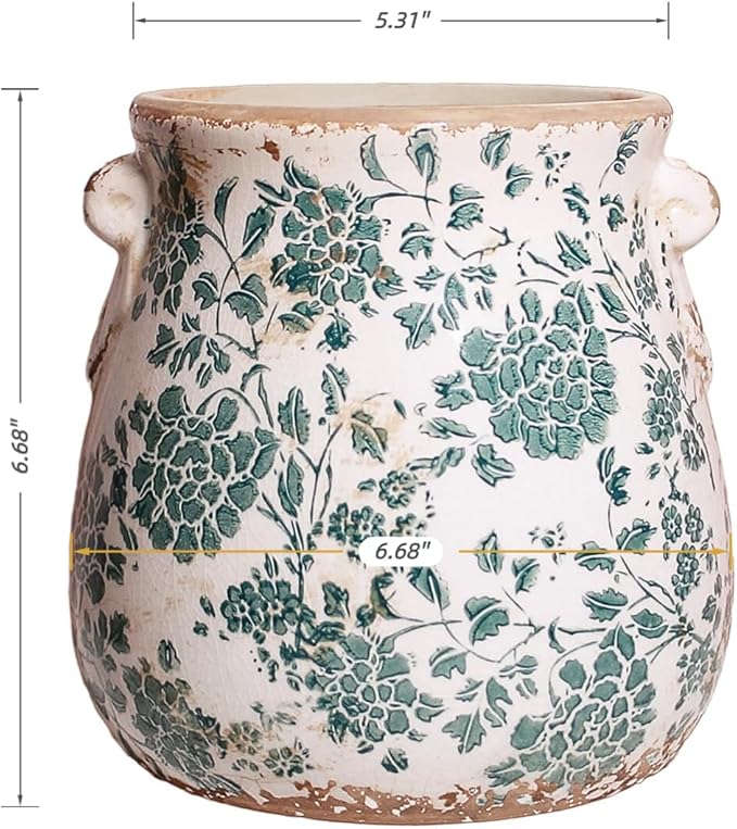 Tuscan Ceramic Planters and Kitchen Utensil Holder, 6.68 Inch Vintage Plant Pots - Image 3