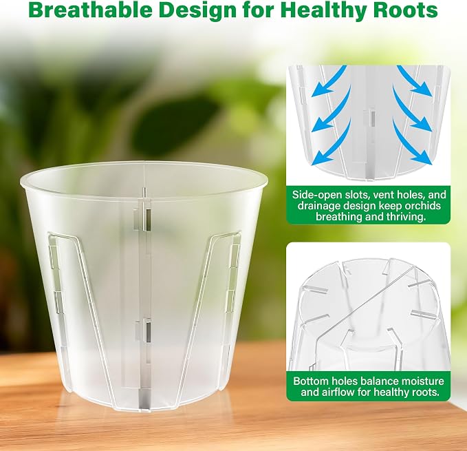 5 Inch Side-Open Orchid Pots 6 Pack, Breathable Slotted Flower Pots - Image 4