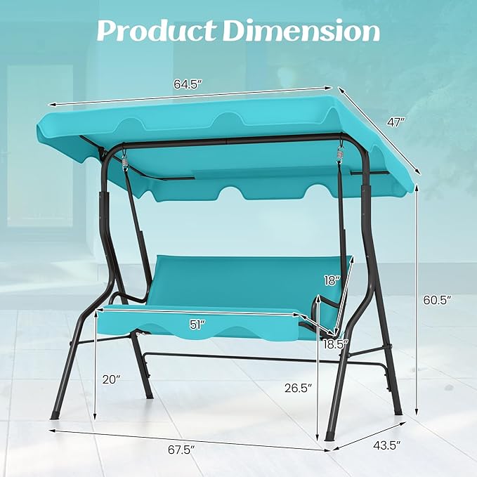 Tangkula 3 Person Porch Swing, Patio - Image 6