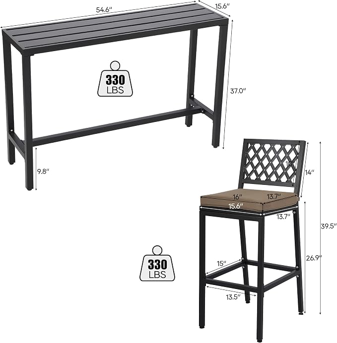 Outdoor Patio Bar Set, Bar Height Patio Dining Set, Weather-Resistant Bistro - Image 7