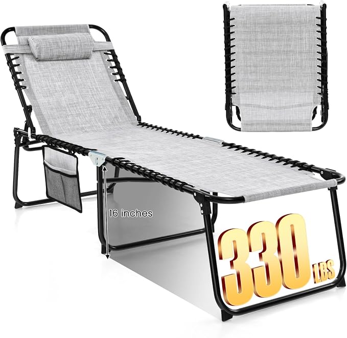 GYMAX Lounge Chairs for Outside, Extra High Folding Beach Tanning Lounger by GYMAX
