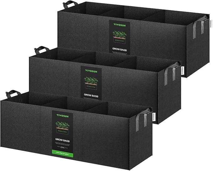 VIVOSUN 3-Pack 3-Grid 20 Gallon Grow Bags, Heavy Duty Square Plant Grow Pots by VIVOSUN