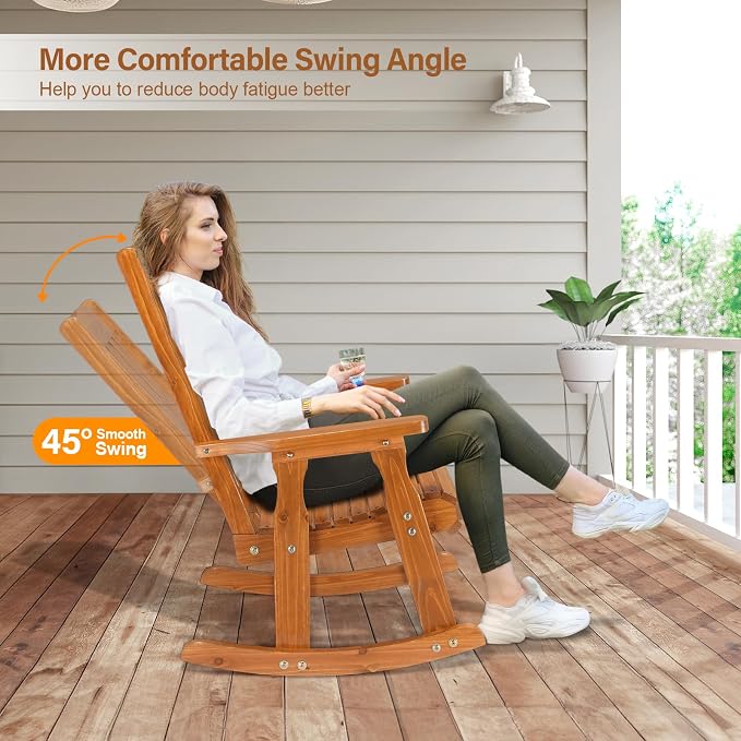 VINGLI Outdoor Rocking Chair Set of 2, Heavy Duty 600 LBS Wooden Rocking Chair - Image 4
