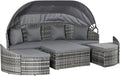 Outsunny 4-Piece Outdoor Rattan Furniture Set, Round Convertible Patio Daybed by Outsunny