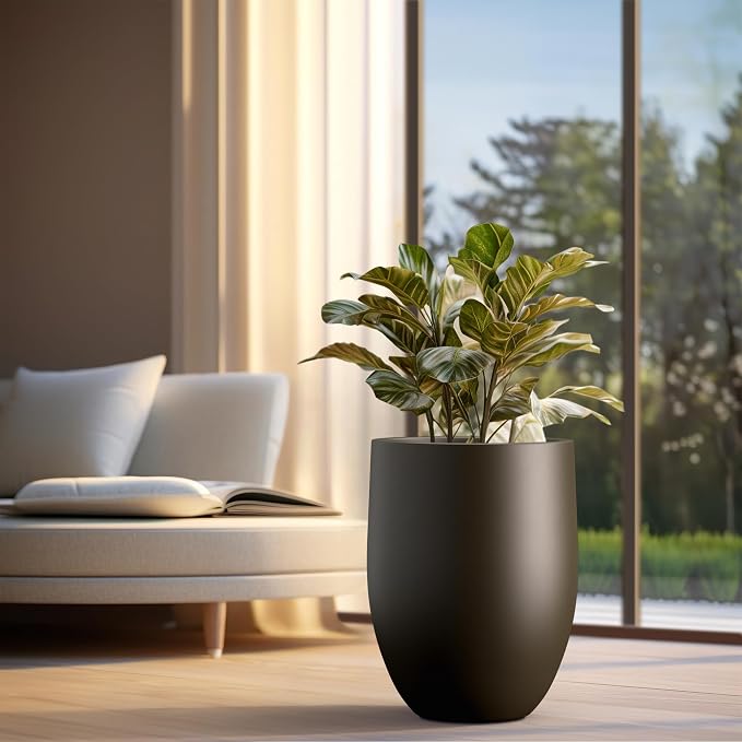 Kante Tall Concrete Planter, 21.7-Inch Height Dark Brown Large Indoor Outdoor - Image 6