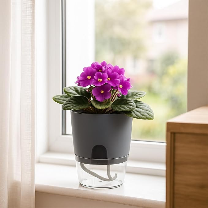 5 Pack Self Watering Pots for Indoor Plants, PlanterHoma 4 Inch Plant Pot - Image 4