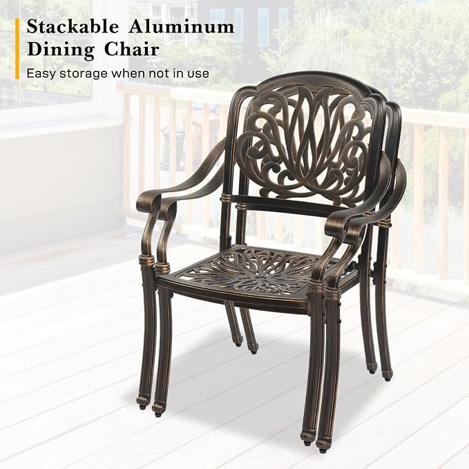 VINGLI 5 Pieces Outdoor Patio Dining Set, Cast Aluminium Patio Furniture Set - Image 6