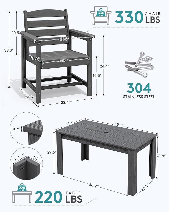 SERWALL Patio Dining Sets for 8, Outdoor Dining Sets for 8 Person - Image 2