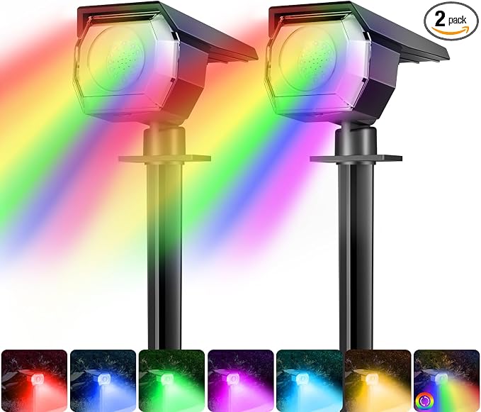 Peasur 2 Pack Solar Spot Lights Outdoor Color Changing, 7 Modes Halloween RGB by Peasur