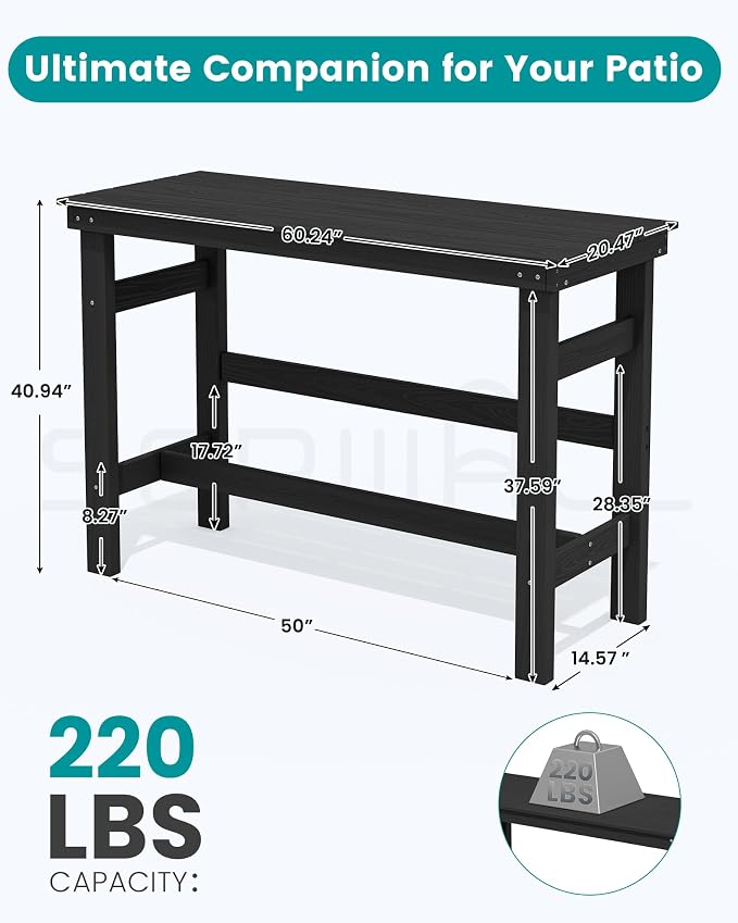 SERWALL 41" Outdoor Bar Table, All Weather HDPE Patio Bar Counter Height Table - Image 6
