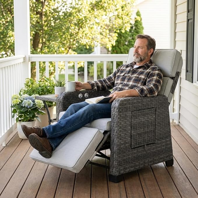 Restland Outdoor Recliner with Independent Adjustable Back & Footrest Wicker - Image 3