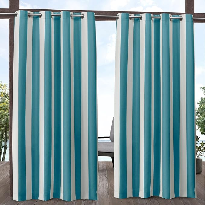 Exclusive Home Canopy Stripe Indoor/Outdoor Grommet Top Curtain Panel, Teal / by Exclusive+Home