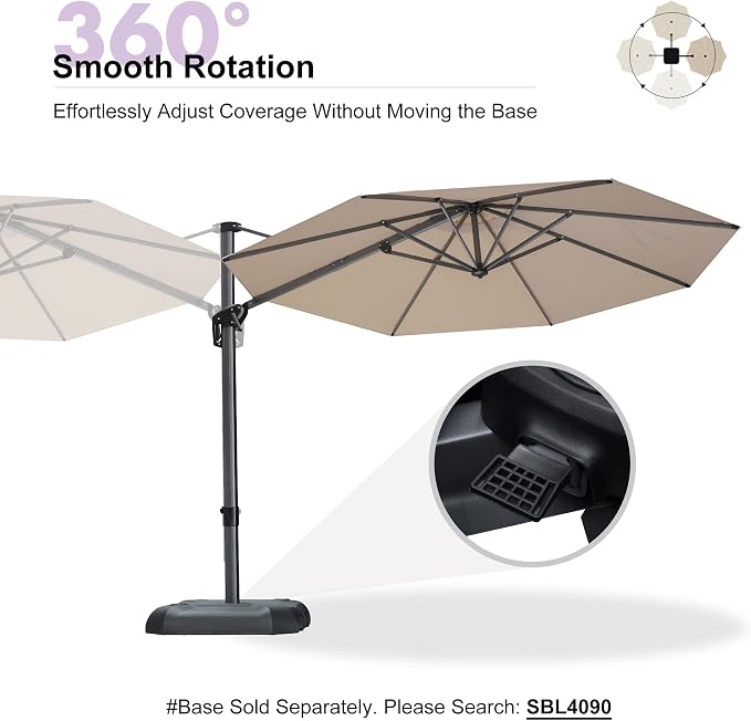PURPLE LEAF 10 Feet Patio Umbrella Outdoor Cantilever Round Umbrella Aluminum - Image 9