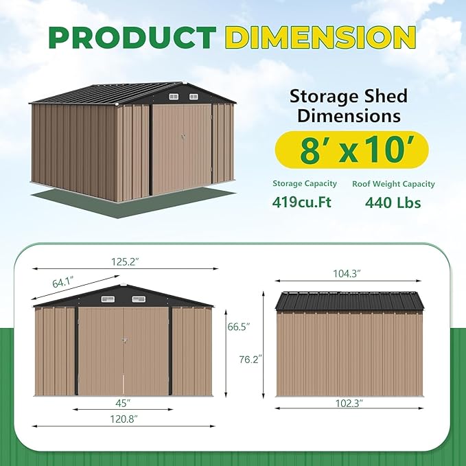 Devoko 10 x 8 FT Outdoor Storage Shed, Metal Garden Sheds & Outdoor Storage - Image 6