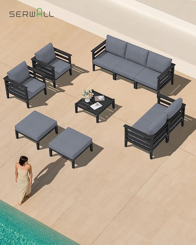 SERWALL HDPE Patio Furniture Set, 2 Pieces Outdoor Sectional Sofa Set, - Image 7