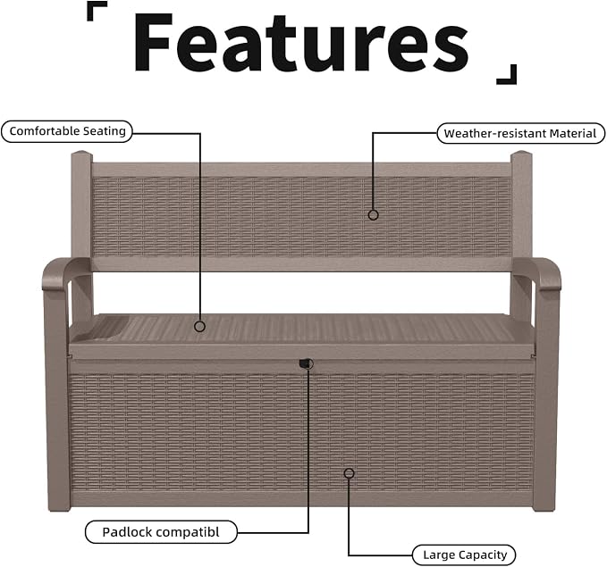 80 Gallon Outdoor Storage Bench Deck Box Waterproof Lockable, Outdoor Storage - Image 6