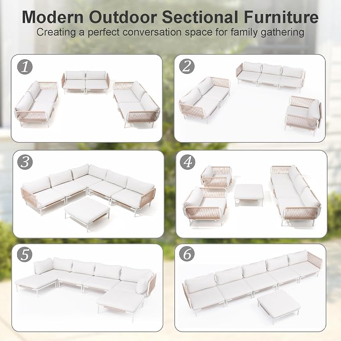 6 Piece Modern Outdoor Sectional Sofa, Weather-Resistant Metal Frame and - Image 3