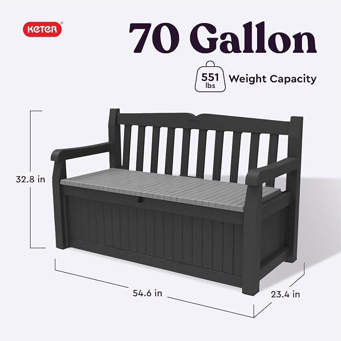 Keter Solana 70 Gallon Storage Bench Deck Box - Image 3