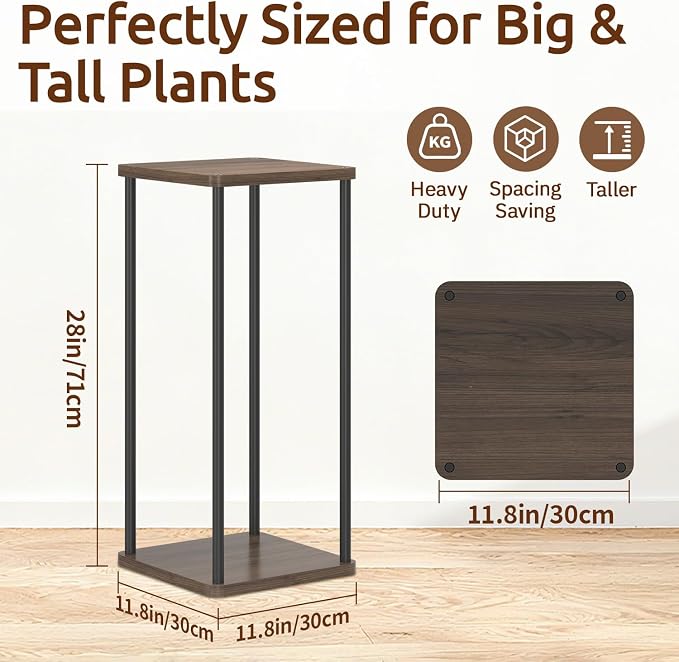 2 Tier Plant Stand Indoor, 28In Tall Corner Vertical Wood Metal Square Shelf - Image 3