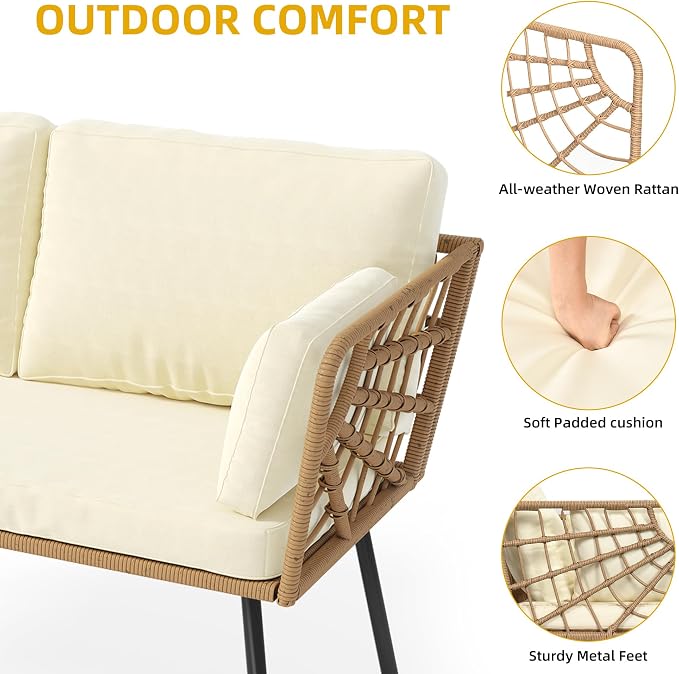 DWVO 2 Pieces Patio Furniture Set, All-Weather Wicker Rattan Loveseat - Image 6
