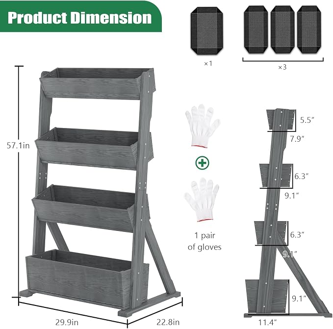 SUNYRISY 4 Tiers Vertical Raised Garden Bed Outdoor Planter Tower, Wooden - Image 5