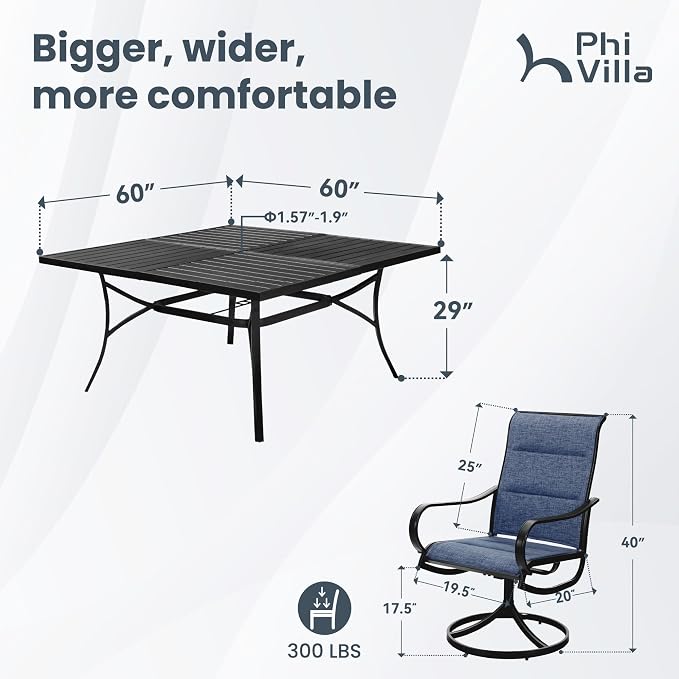 PHI VILLA 9 Pcs Outdoor Patio Dining Set, 8 Outdoor Padded Swivel Dining Chairs - Image 8