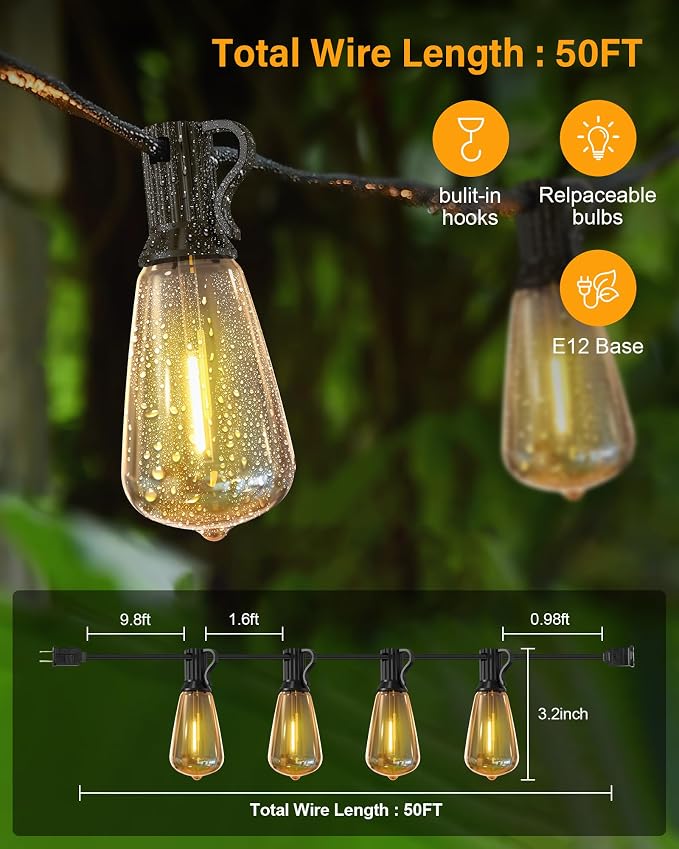 Outdoor String Lights Waterproof, 100FT Patio Lights Outdoor - Image 2