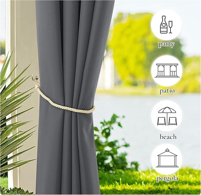 NICETOWN Outdoor Curtains for Patio Waterproof 2 Panels, Sun Block Thermal - Image 4