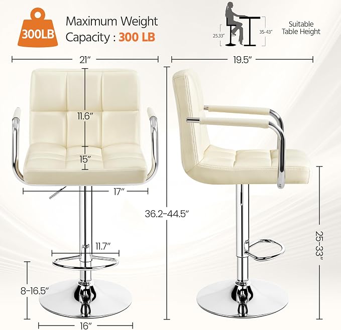 Yaheetech Bart Stools Set of 4, PU Leather Adjustable Barstools - Image 3