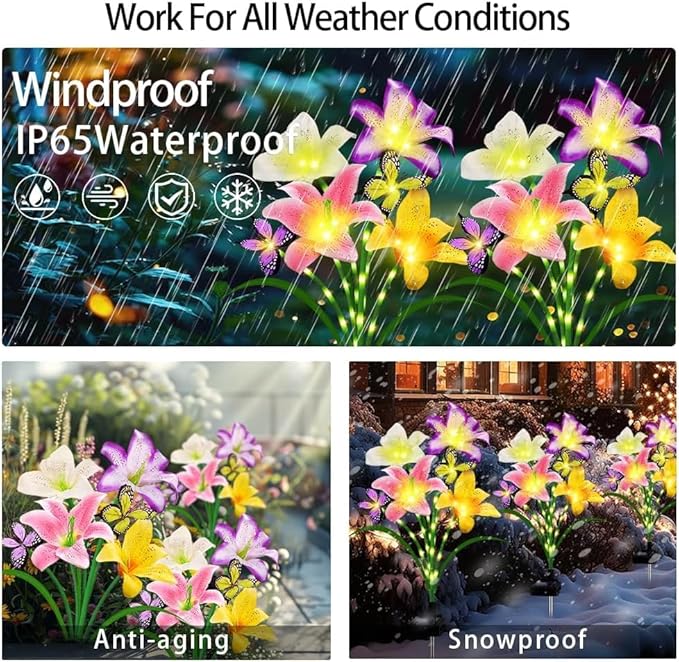 4 Pack Solar Garden Lights LED Solar Lilies Flower Lights, Yard Patio Pathway - Image 7