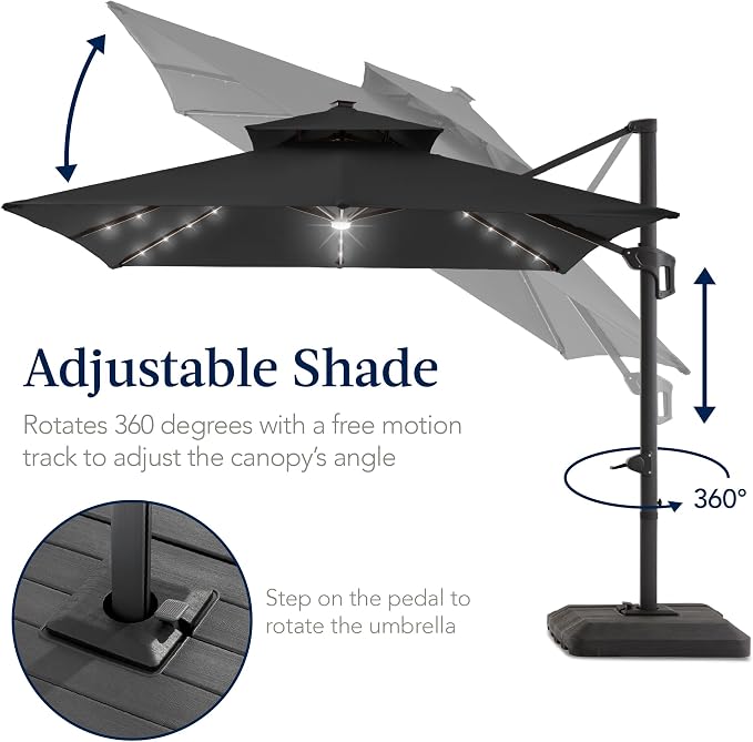 Best Choice Products 12x12ft LED Cantilever Patio Umbrella w/Base Included & - Image 5