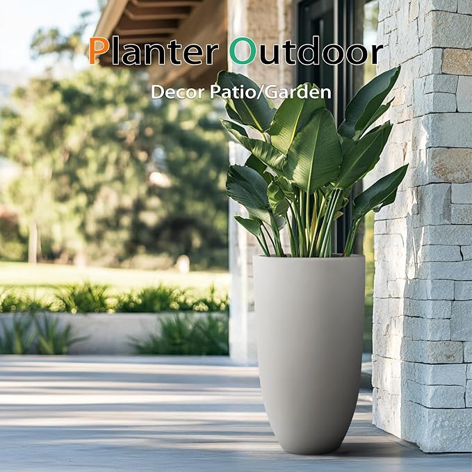 Tall Planters for Outdoor Plants, Large Concrete Flower Pots for Garden Front - Image 3