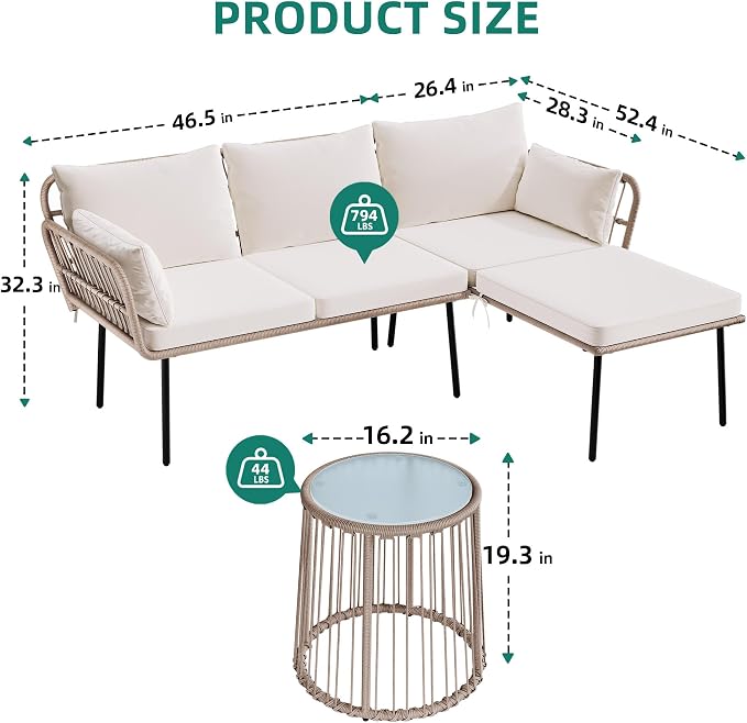 YITAHOME 3 Piece Patio Furniture Set Wicker Patio Sectional - Image 3