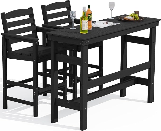 SERWALL Outdoor Bar Table and Chairs Set, Adirondack Bar Chairs Set of 2 and by SERWALL